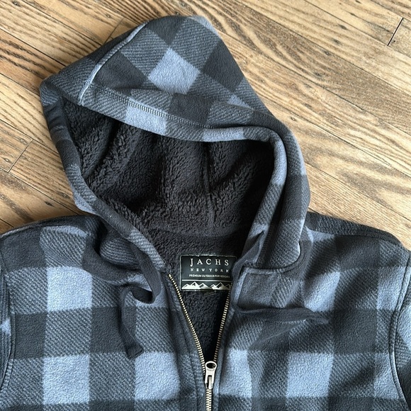 Jachs New York Black and Gray Plaid Zip Up Fleece Sherpa Lined Hoodie Medium EUC - Picture 4 of 6